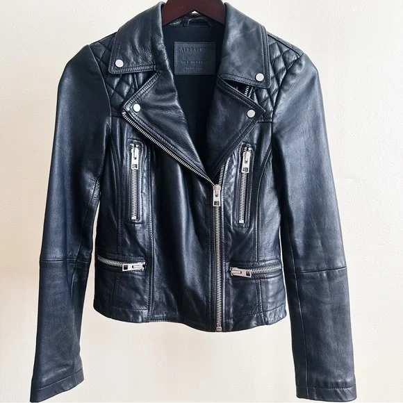 ALLSAINTS Cargo Distressed Leather Biker Jacket - Picture 4 of 11
